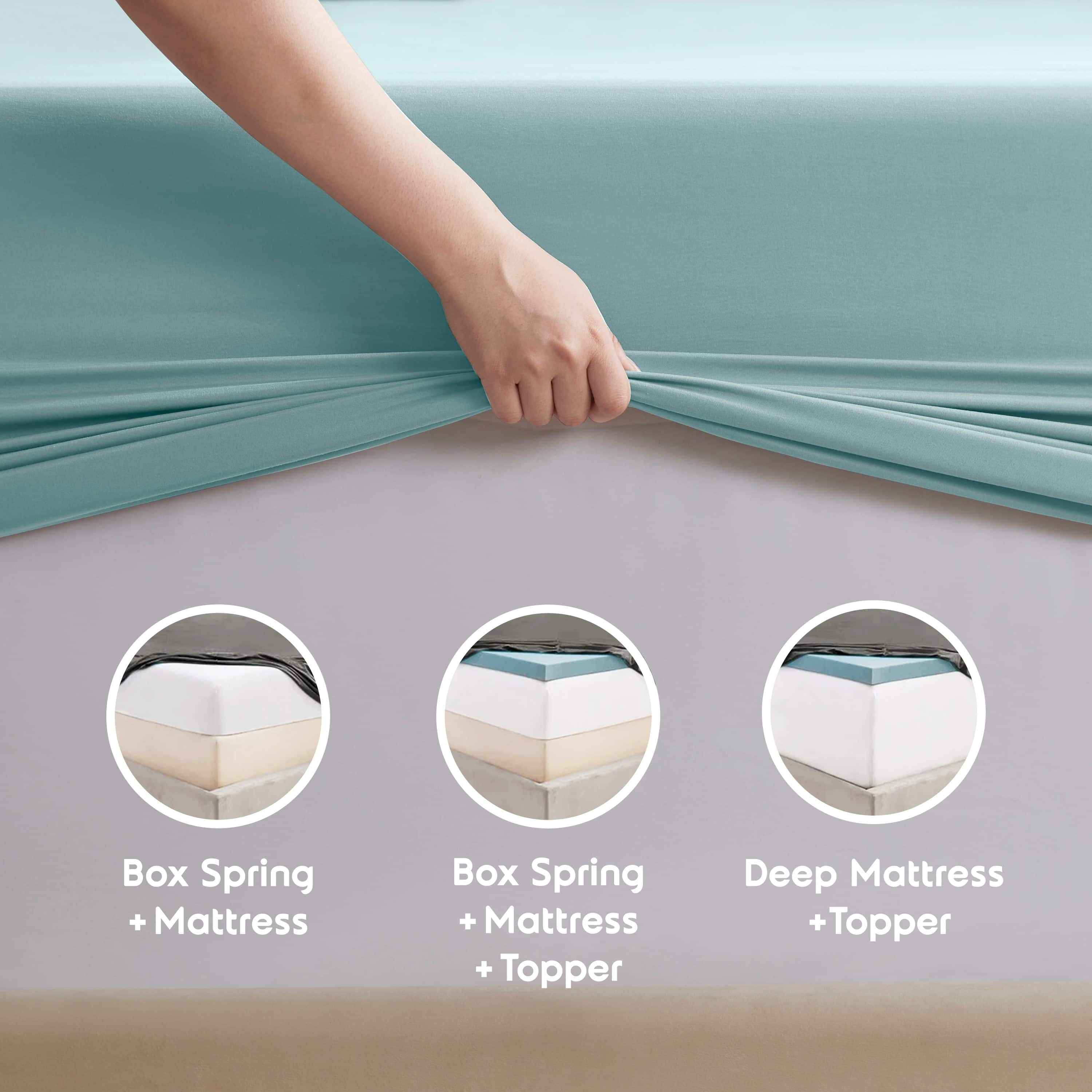 LammaLoe Extra Deep Pocket Twin Sheets set, Fits 18"-24" Mattress, 4 Piece Soft Microfiber Bed Sheet Sets, Light Blue