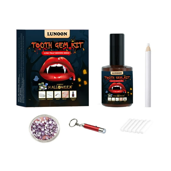Heliisoer Halloween Tooth Crystal Decorate Set With Curing Lamp And Glue,DIY Nail Art Crystal Jewelry Set