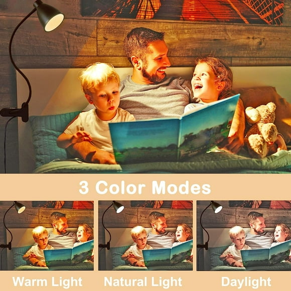 Desk Lamp 3 Color Modes 10 Brightness Dimmer Reading Light 10W 38 LED Clamp Lamp with Auto Off Timer 360° Flexible Gooseneck Clip on Light for Bed Bedside, AC Adapter Include