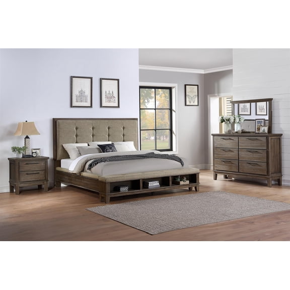 New Classic Cagney 4-Piece Wood Queen Bedroom Set with Nightstand in Brown