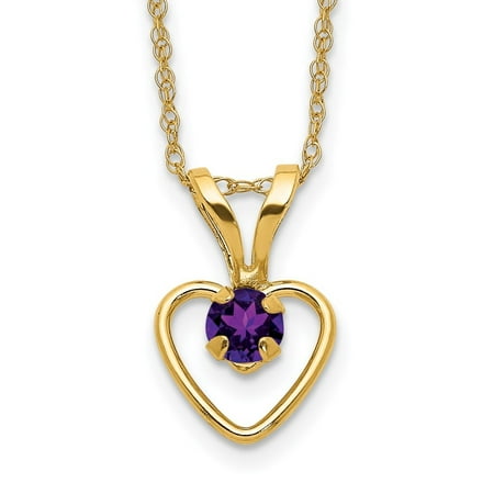 Diamond2Deal 10k Yellow Gold 3mm Amethyst Heart Birthstone Necklace for Women 15"