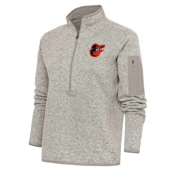 Women's Antigua Oatmeal Baltimore Orioles Logo Fortune Quarter-Zip Pullover Jacket