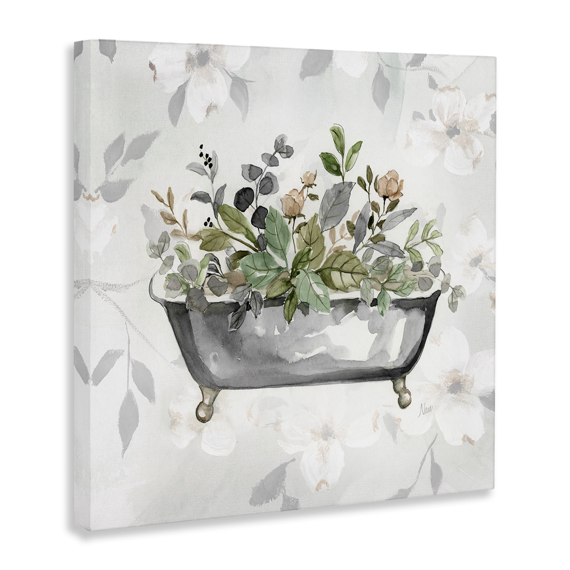 Stupell Industries Leaf Patterned Bath Typography Painting Gallery Wrapped Canvas Art Print Wall Art, 30 x 30