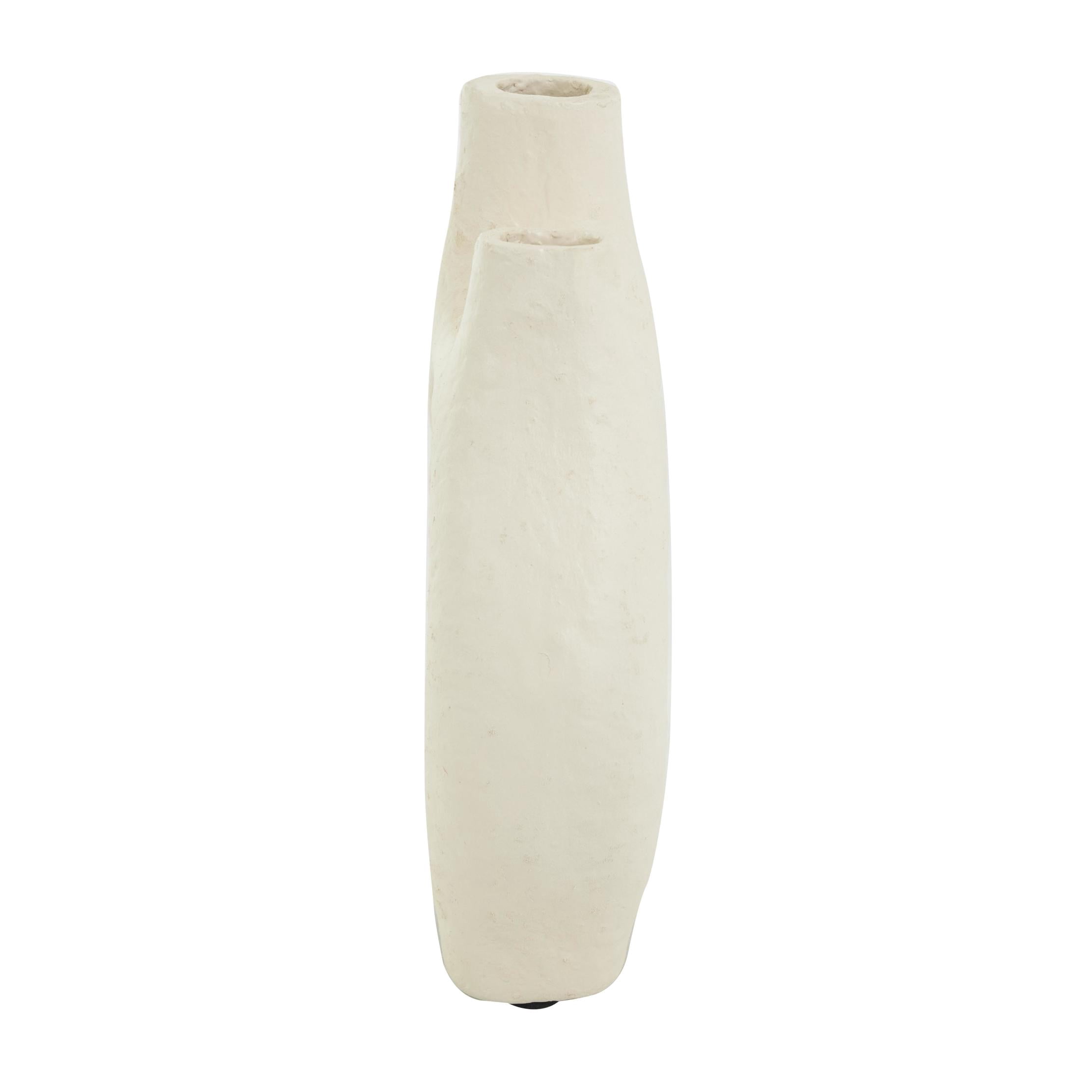 DecMode 12" Abstract Rounded Beige Paper Mache Vase with Double Openings