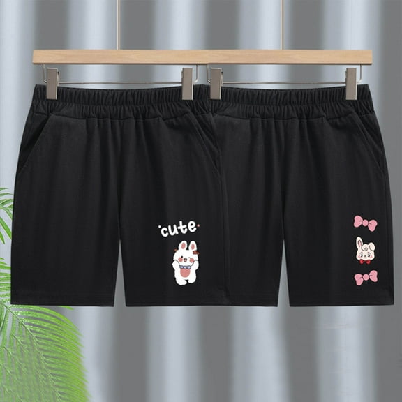 Tao Tao Toddler Boys Girls Cotton Shorts Pack Of 2, Baby Summer Cotton Pull-On Active Jogger Shorts Cute Rabbit Graphic Print Elastic Pants Thin Casual Pants Shorts Black 5 Years