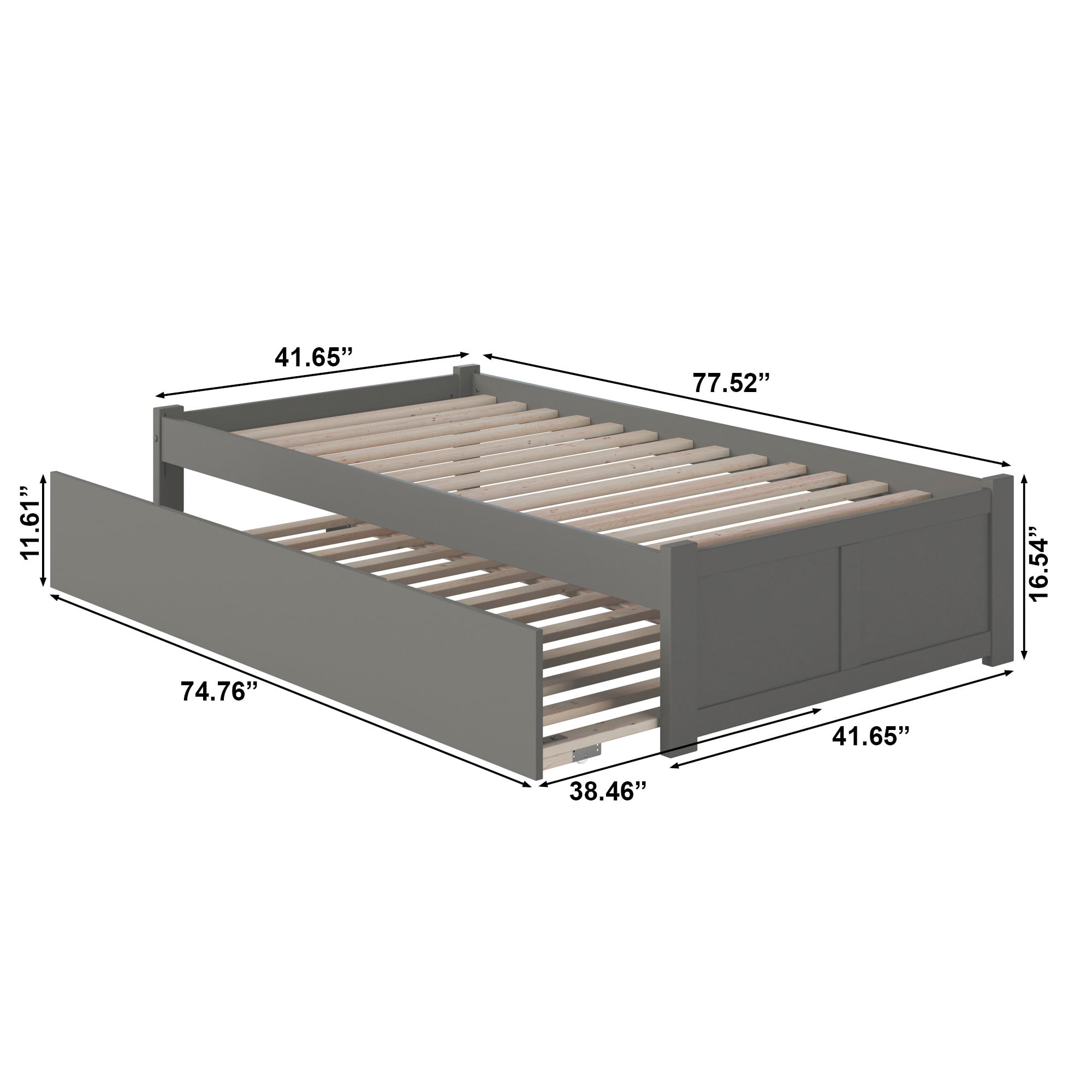 AFI Concord Twin Solid Wood Platform Bed with Footboard & Twin Trundle, Grey