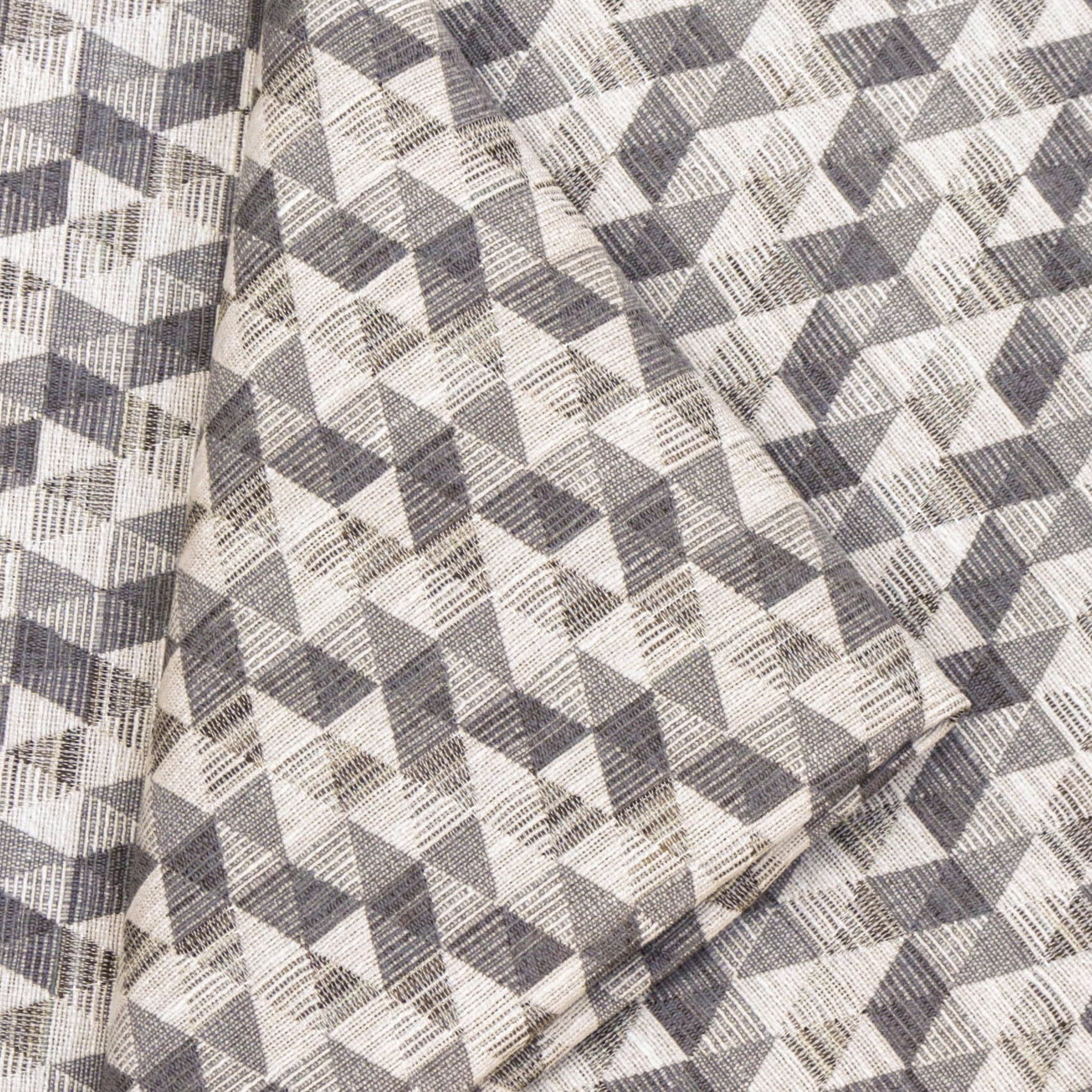 Fabric Mart Direct Cream Jacquard Velvet Fabric By The Yard, 54 inches or 137 cm width, 3 Continuous Yards Cream Jacquard Fabric, Beige Triangles Geometric, Upholstery Drapery Curtain Wholesale Fabric
