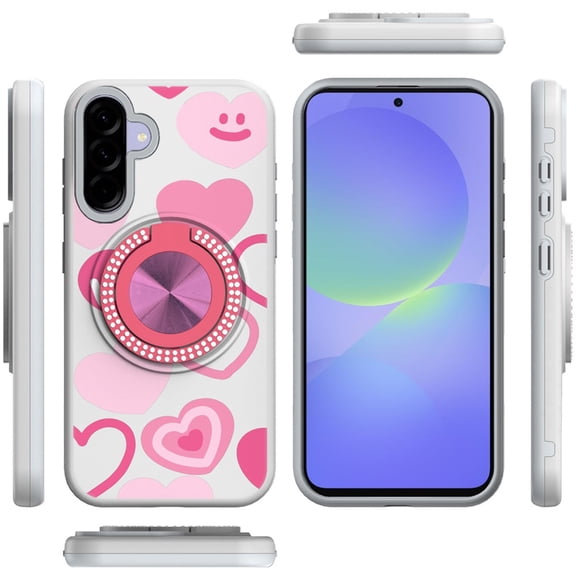 For Samsung Galaxy A37 Phone Case, Pattern Design Hybrid with Invisible Ring Stand & Magnetic Back, Shockproof Protective Grip Cover for Samsung A37 - Love Hearts