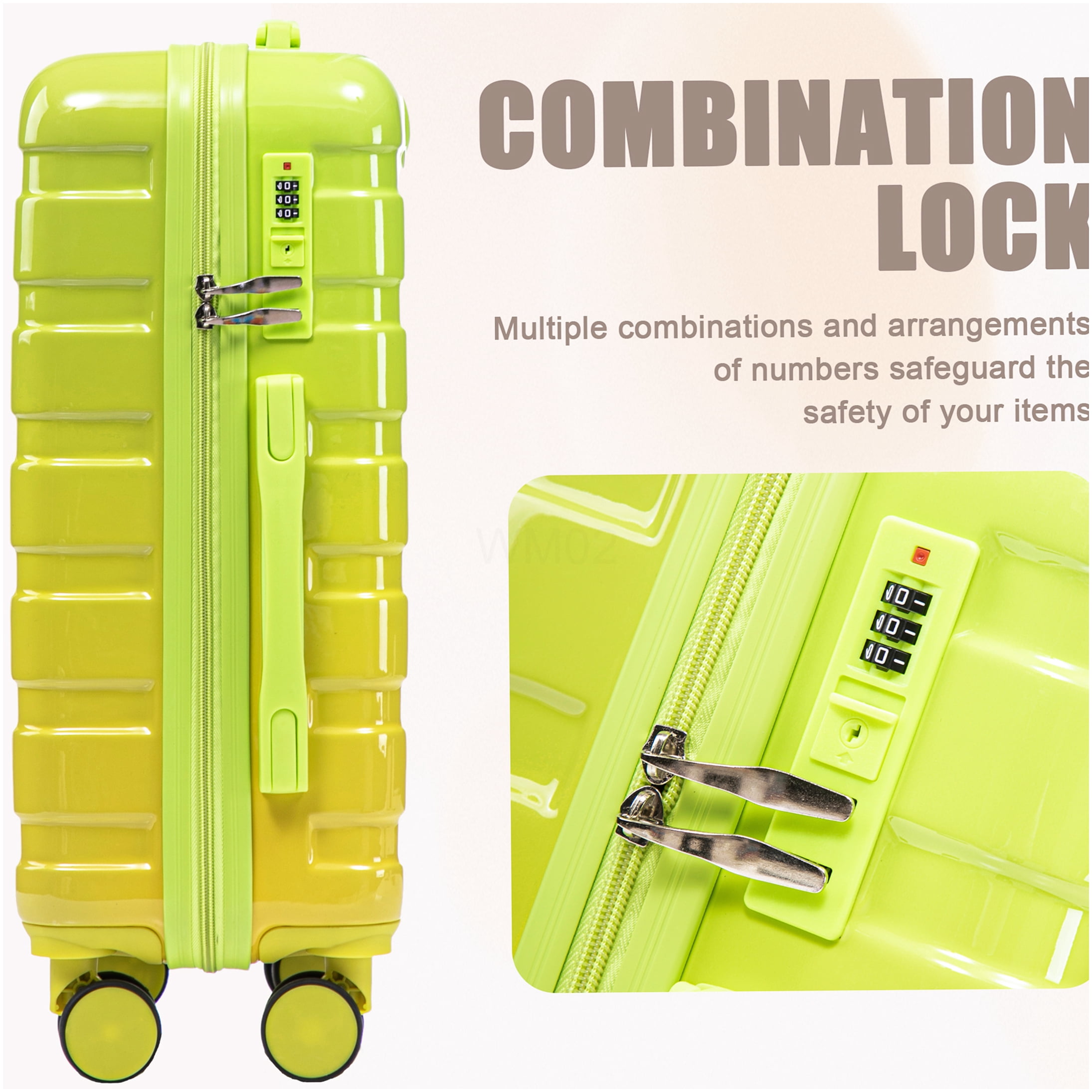 COSMOS 20 Inch &; 14 Inch Carry On Luggage Set, PC Hardside Spinner Suitcase with Lock, Gradient Color Yellow Green, 360 Degree Wheels for Men Women