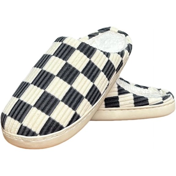Checkered Slippers Womens Mens Casual Plaid Shoes Cartoon Plush Indoor Outdoor Slipper Winter House Slippers Cozy Furry Slippers