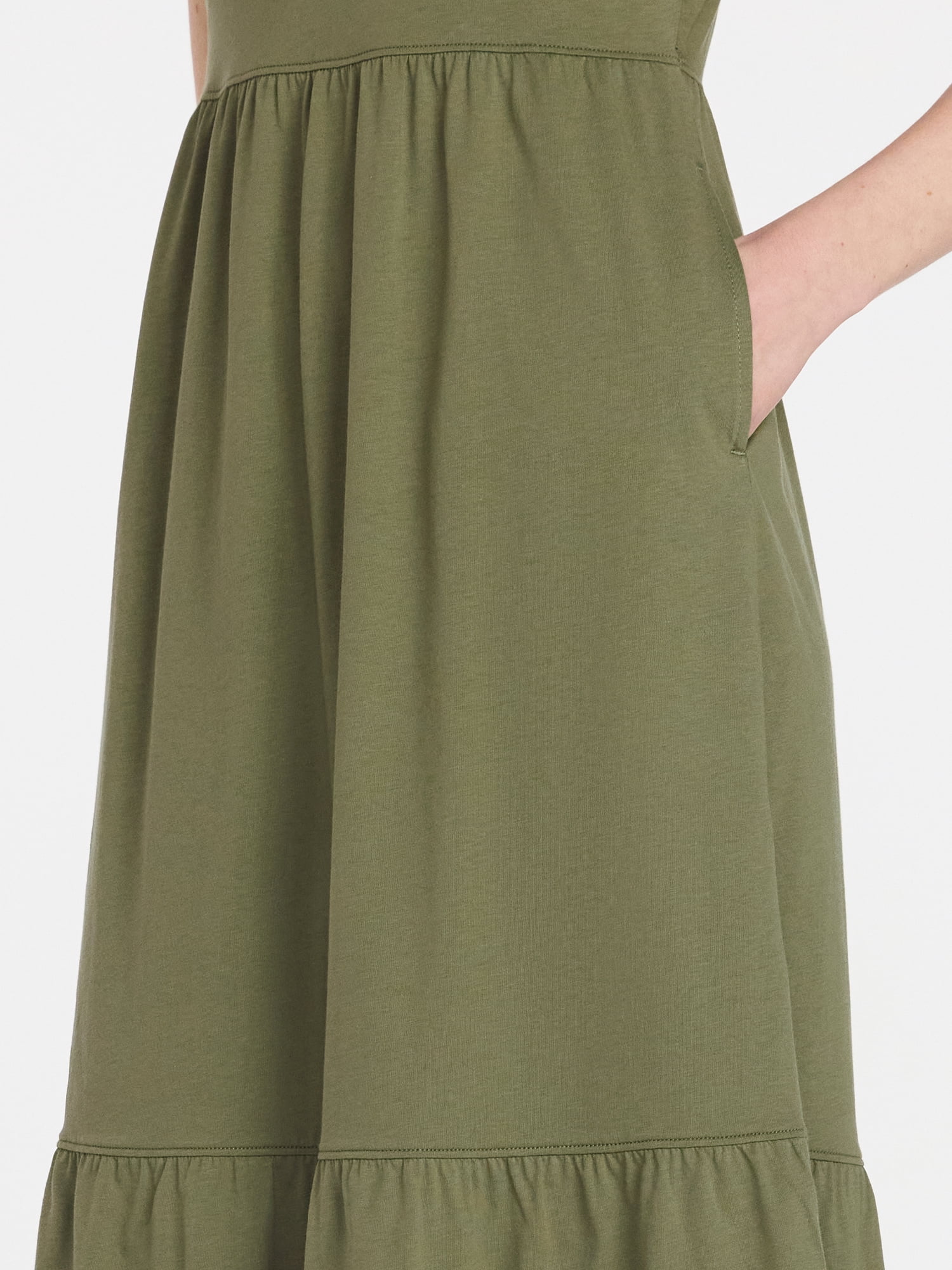 Time and Tru Women's Sleeveless Cotton Knit Tiered Midi Dress, Sizes XS-XXXL