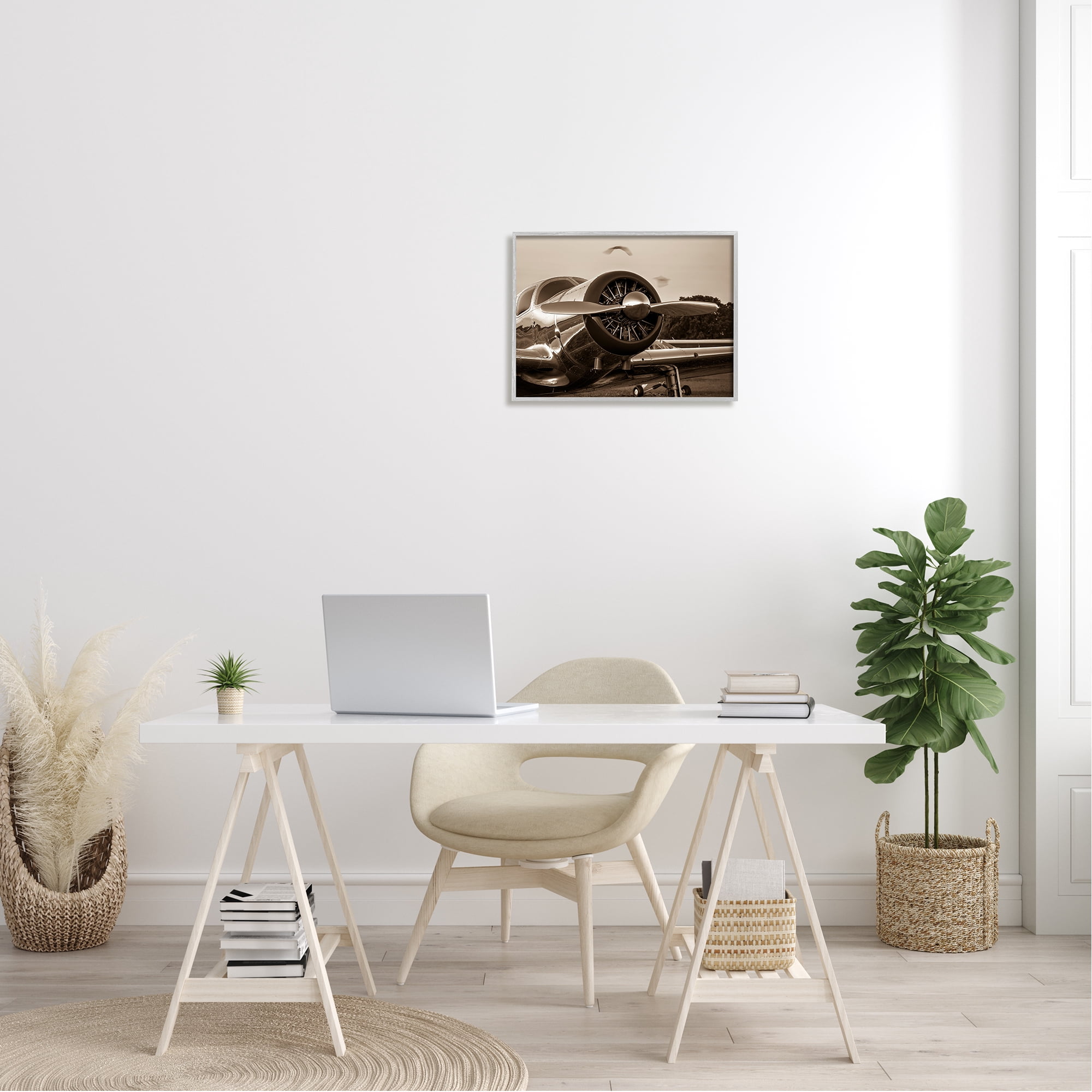 Stupell Industries Antique Style Airplane Aircraft Propeller Photography Landscape Framed Wall Art, 20 x 16, Design by John Slemp