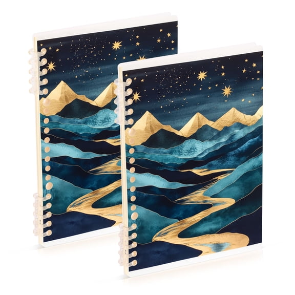 FORMRS 1-Subject Spiral Notebook 8" x 5" College Ruled 60 Refillable Sheet A5 Hard Cover, 2 Pack, Dark Mountains