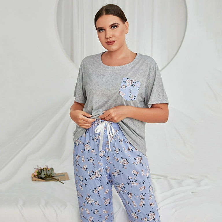 Womens Pajama Set Plus Size Lounge Wear Two Piece,Floral Lounge
