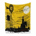 thumbnail image 1 of Windmill Soft Flannel Fleece Throw Blanket, Australian Outback Inspired Artwork Cowboy on Horse at Sunset, Cozy Plush for Indoor and Outdoor Use, 50" x 60", Earth Yellow Black, by Ambesonne, 1 of 6