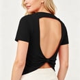 thumbnail image 5 of TEAJOPSUU Womens Summer Tops Backless Short Sleeve Twist Back Athletic Shirts Casual Outdoor Solid Blouses Black, 5 of 8