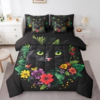 Castle Fairy Kids Teens Adults Kawaii Black Cat Bedding Comforter Set 7 Pieces,Chic Floral Flowers Full Bedding Set Lightweight,Vintage Aesthetics Fitted Sheet Flat Sheet,Ultra Soft Home Decor