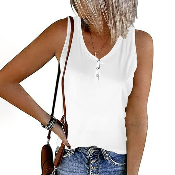 Ayolanni Womens T-Shirts Sleeveless White V-Neck Solid Tank Tops Summer Blouses for Ladies 2x