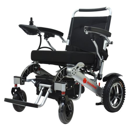 Lightweight Heavy Duty Medical Compact Wheelchair Dual Battery Travel Power Premium Wide Seat SILVER Color