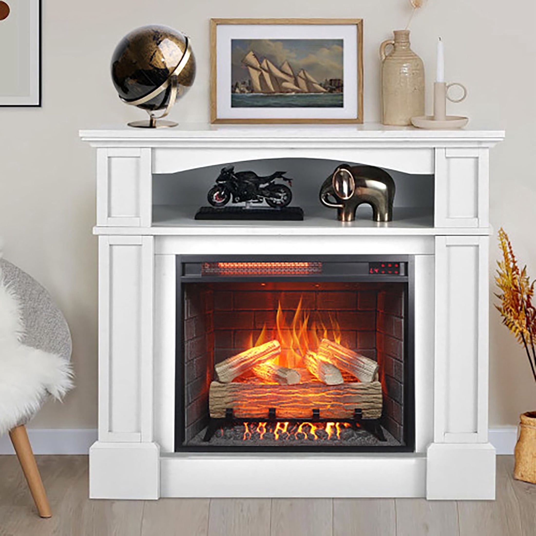 Lifesmart 3-Quartz 5118 BTU Infrared Fireplace Oak Mantel with