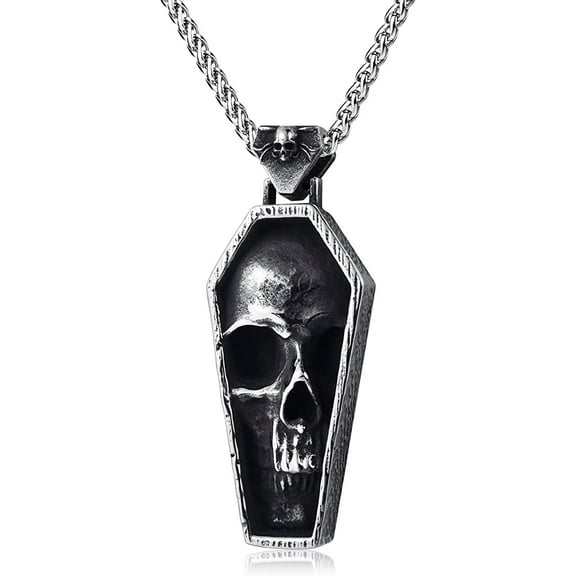 ZMY Home Stainless Steel Skull Coffin Pendant Necklace with Long Chain (Men's)