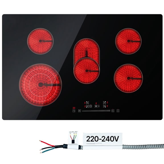 30.5" Electric Cooktop, 5 Burner Glass Stove Top with Touch Controls, 240V Sensor Cooktop, Timer, Child Lock&9 Power Levels for Frying, Simmering
