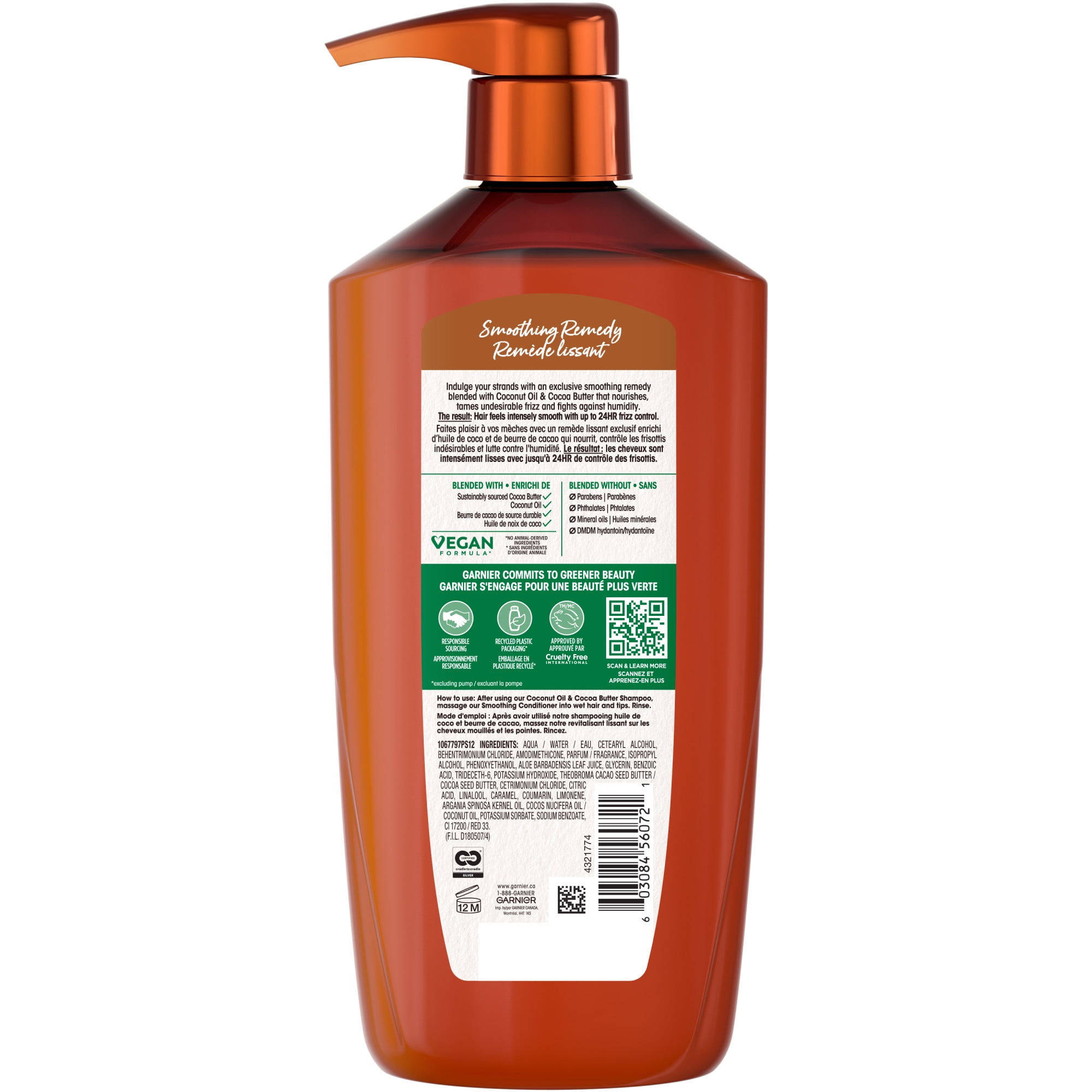 Garnier Whole Blends Anti-Frizz Conditioner Infused with Coconut Oil and Cocoa Butter for Frizzy Hair & Dry Hair, Paraben-Free