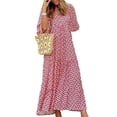 thumbnail image 1 of LUXUR Robe Maxi pour Femmes Été Évasée Imprimée Froncée Manches Bouffantes Kaftan Rouge S, 1 of 4