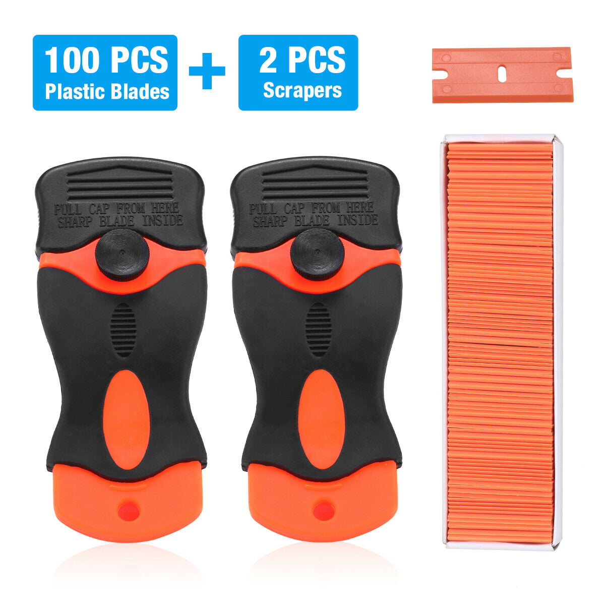100Pcs Plastic Razor Blades and Razor Scraper Double Edged Sticker Removal Tool 