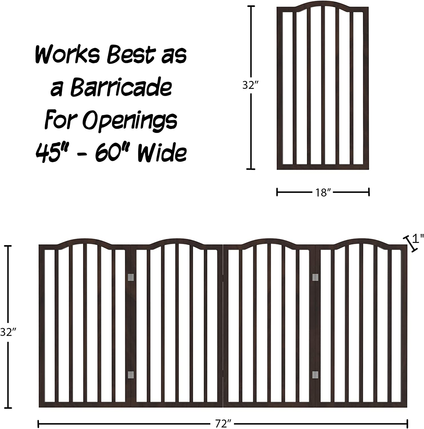 Ucloveria 32"H Pet Gate with Arched Top - 4 Panel Tall Fence - Free Standing Folding Z Shape Indoor Doorway Hall Stairs Dog Puppy Gate - Fully Assembled - Brown - Wooden