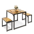 thumbnail image 5 of 3-Piece Compact Square Dining Table Set for 2 People with Two Matching Benches, Retro, 5 of 11