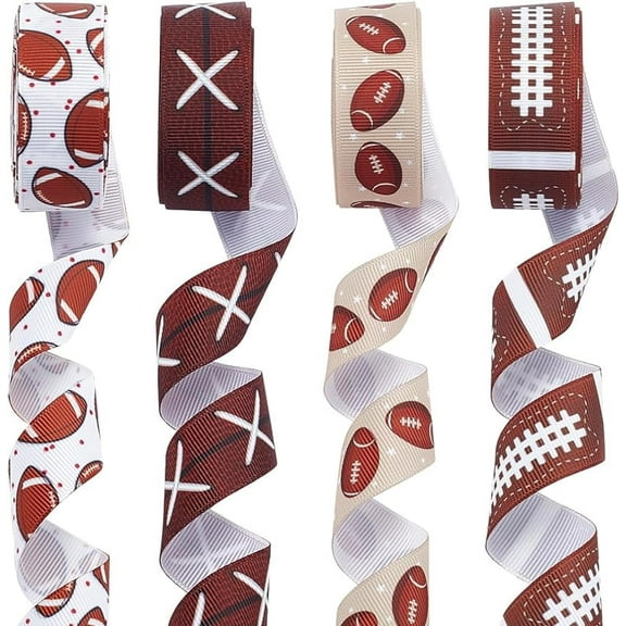 20Yards 4Styles Football Wire Ribbon Sports Stripe Printed Ribbon Rugby Polyester Grosgrain Ribbon Printed Ribbon