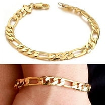 opvise Luxury Men 18K Gold Plated 7mm Wide Flat Chain Bracelet Jewelry Gifts