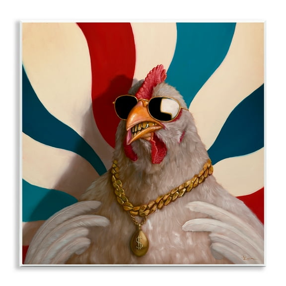 Stupell Industries Chicken with Urban Chains Animals Painting Unframed Art Print Wall Art, 12 x 12