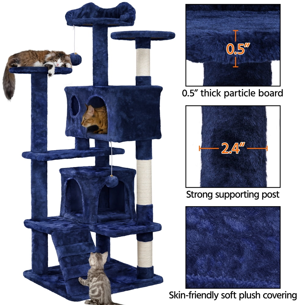 Renwick 54" H Cat Tree Tower with 2 Condos for Small and Medium Cats, Navy Blue