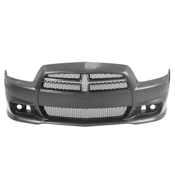 Ikon Motorsports Front Bumper Cover Compatible With 2011-2014 Dodge Charger, PP SRT8 Style Front Bumper Conversion Kit   Foglight Covers   Upper & Lower Grilles Without ACC Adaptive Cruise Control