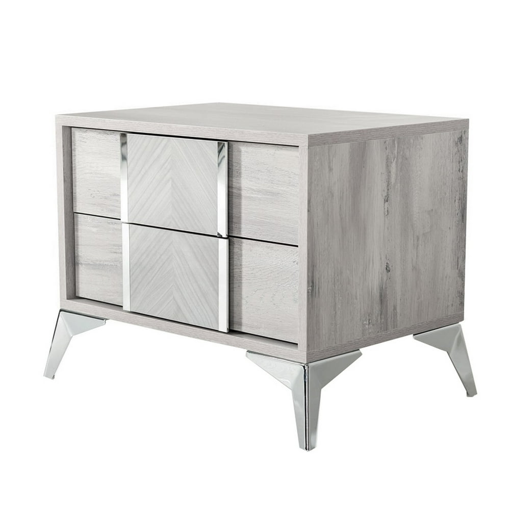 Contemporary 2 Drawer Nightstand with Angled Metal Legs, Gray Walmart