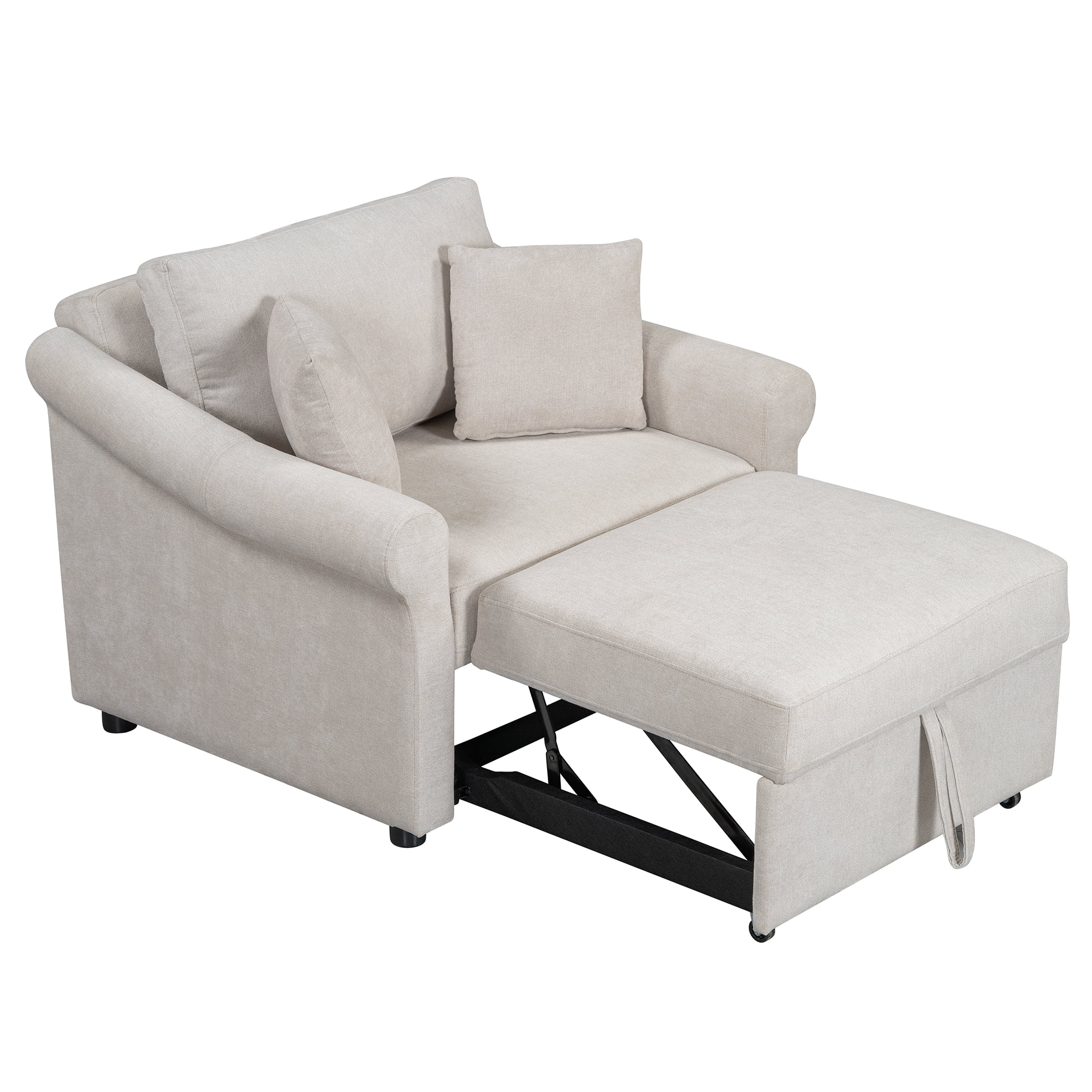 Euroco Chenille Convertible Sleeper Chair with Adjustable Backrest, 3 IN 1 Lounger Chair Turns Into Bed, Single Bed for Living Room, Beige