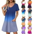 thumbnail image 2 of Npasoilc Summer Mini Dress for Women V-Neck Short Sleeve Pleated Skirts Casual loose Ruffle Dress with Pockets, 2 of 8