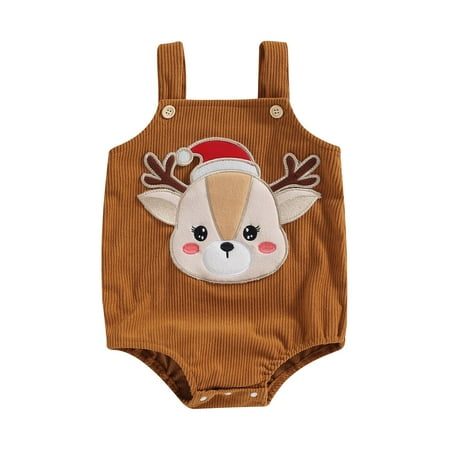 

Lieserram Baby Toddler Christmas Corduroy Rompers 0 3 6 9 12 18 Months Infant Christmas Elk Embroidery Sleeveless Bodysuit Newborn Jumpsuits for Winter Fall