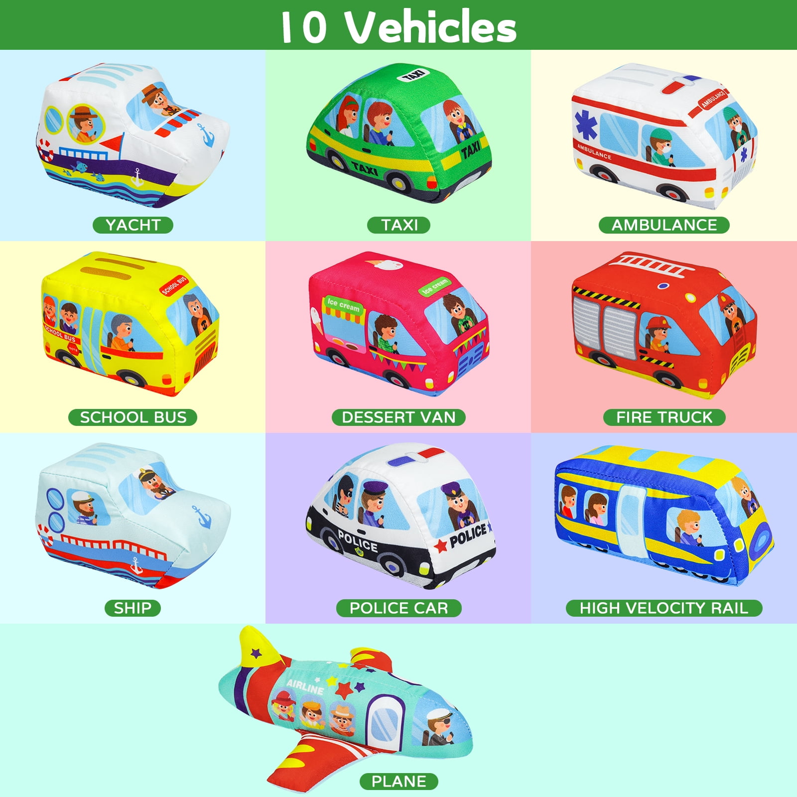 Dr.Rapeti Soft Toy Car Set for Baby Infant Toddler Kid 1 Play Mat 10 Soft Toy Cars 47x30inches Washable Gift