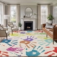 thumbnail image 2 of Colorful Cartoon Handprint Large Area Rugs 6x9 ft Cute Watercolor Red Green Blue Graffiti Linen Washable Rug Non Slip Indoor Carpet Absorbent Floor Mat for Living Room Bedroom Dining Room, 2 of 9