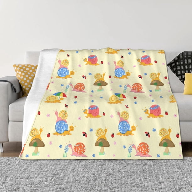 Balery Colorful Cartoon Snail Manta de Franela con Dibujo, Lujo Ultra Suave y Cálido, Antipelusa y Resistente a las Arrugas para Cama, Sofá, Camping -80"x60"