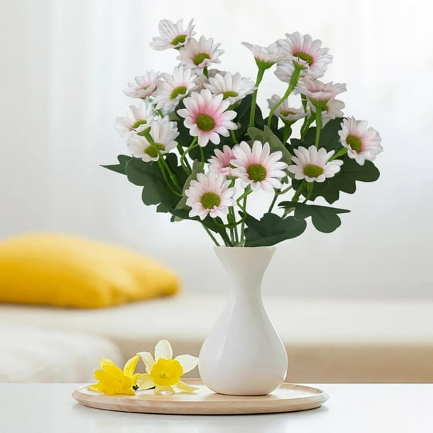Herunwer Daisies Artificial Flowers White Daisy Fake Silk Flower Arrangements for Home Wedding Decoration