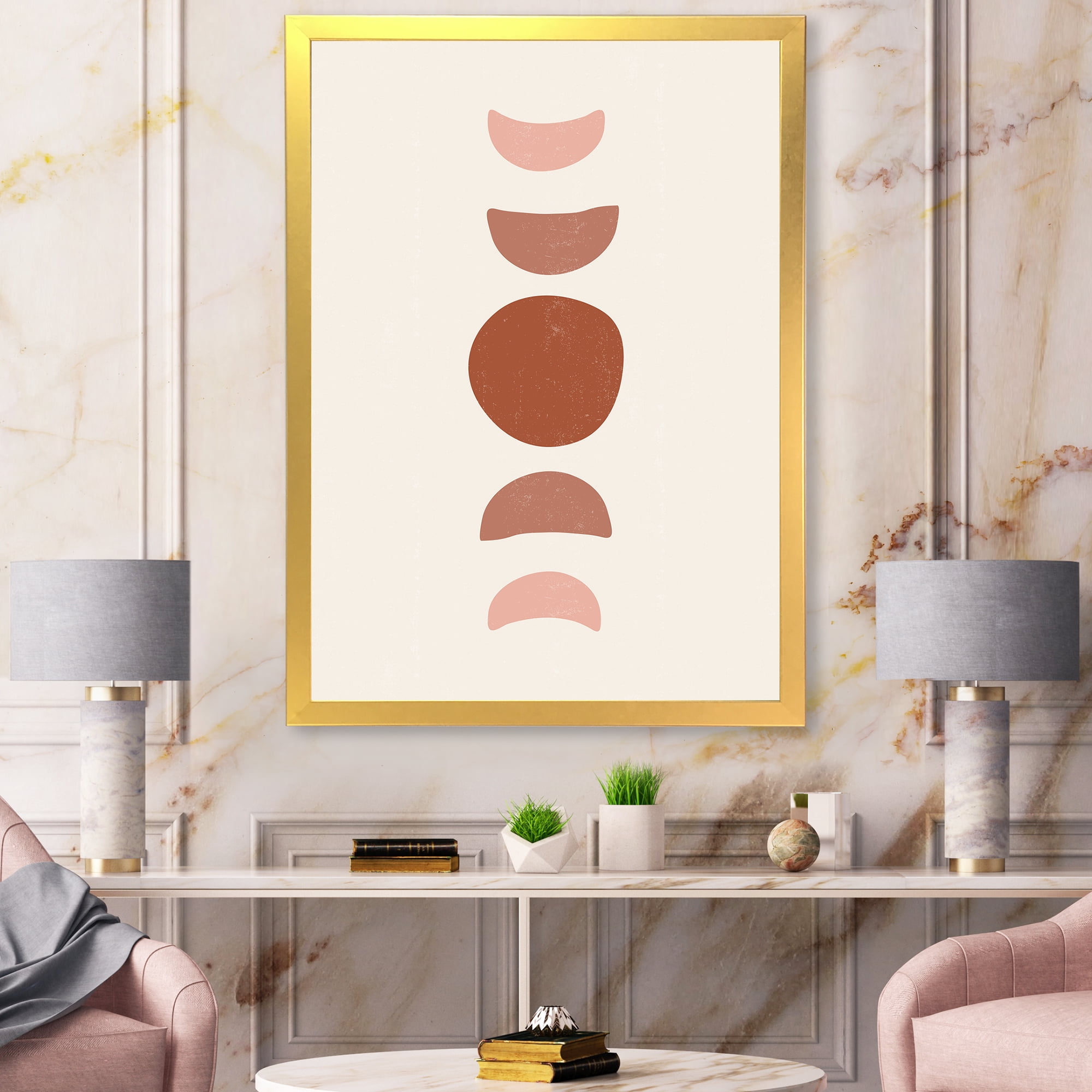 Designart 'Minimal Moon Phases On White' Modern Framed Art Print
