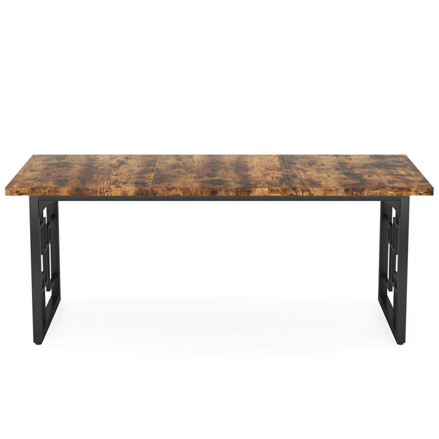 Demi Bonn 63" Executive Computer Desk with Metal Frame, Industrial Duty Study Writing Gaming Table for Home Office, Rectangle Workstation, Brown