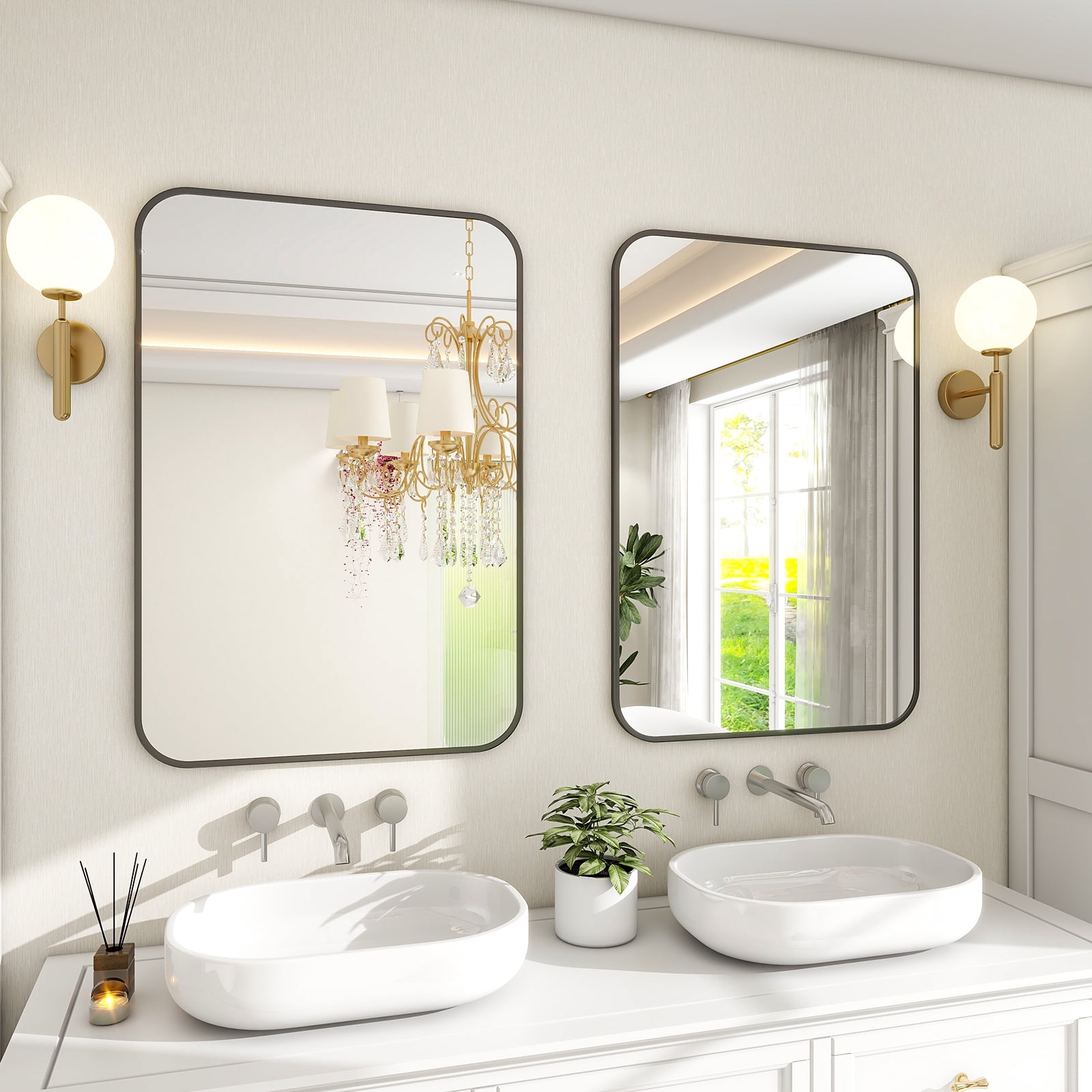 Gleamira 20"x28" Rectangular Bathroom Mirror Wall-Mounted Vanity Mirror, Black