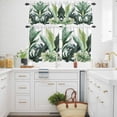 thumbnail image 3 of Tropical Plant Kitchen Curtains Valances and Tiers Set of 3 Vintage Watercolor Green Palm Leaf Tier Curtains and Valance with Rod Pocket for Small Windows, 27.5"x36", 3 of 9