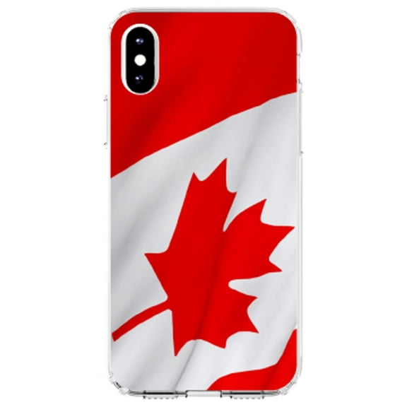 DistinctInk Clear Shockproof Hybrid Case for iPhone XR (6.1" Screen) - TPU Bumper, Acrylic Back, Tempered Glass Screen Protector - Red White Canadian Flag Canada - Show Your Love of Canada