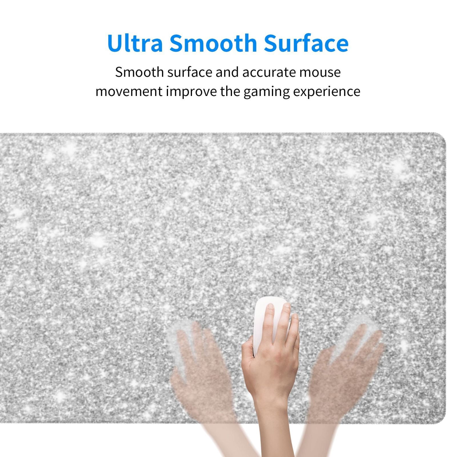 Rateoe Silver Glitter Print Mouse Pad - Extended Large Gaming Mousepad,Non-Slip Stitched Edge,16x29.5 Inch